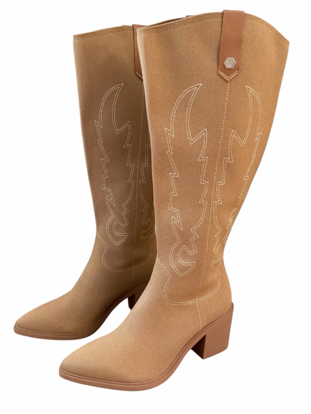 Vivaia Tan Knee High Pointed Toe Willow Boots Women Sz 11 Block Heel Western